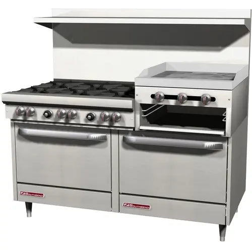 Southbend S60AA-2RR 60" 6 Burner Gas Range w/ 24" Raised Griddle & 2 Convection Ovens – 271,500 BTU