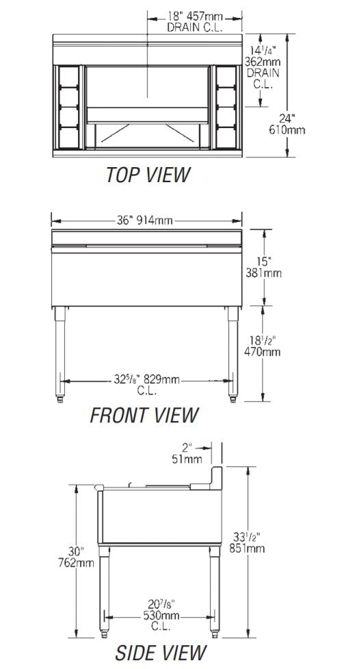 Eagle Group B3CT-22 Underbar Cocktail Ice Bin Unit – 36" Modular