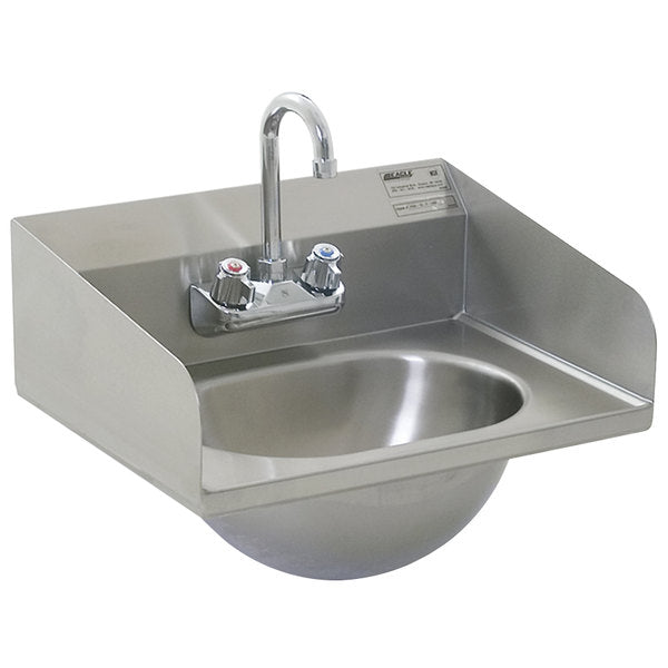 Eagle Group HSA-10-F-LRS Fregadero de mano comercial con grifo de cuello de ganso, salpicaduras laterales y desagüe de cesta