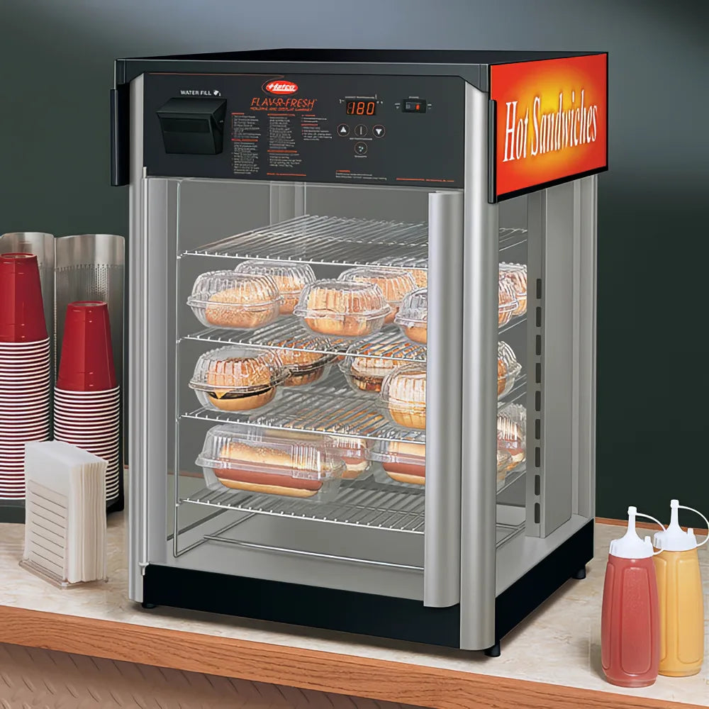 Hatco - Model FDWD-1 Dual Service Countertop Heated Display Case - (4) Shelves, 120v