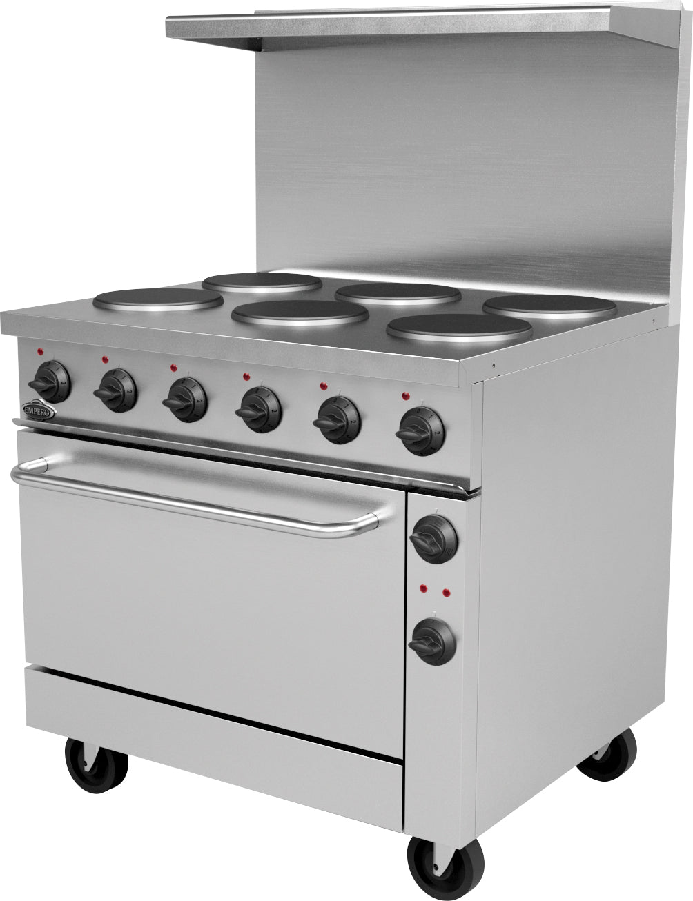 Empero EMP.PLS.7KE031-USA 36″ Convertible 1-Phase/3-Phase 6-Plate Electric Range with Oven, 208V – 17.3 kW