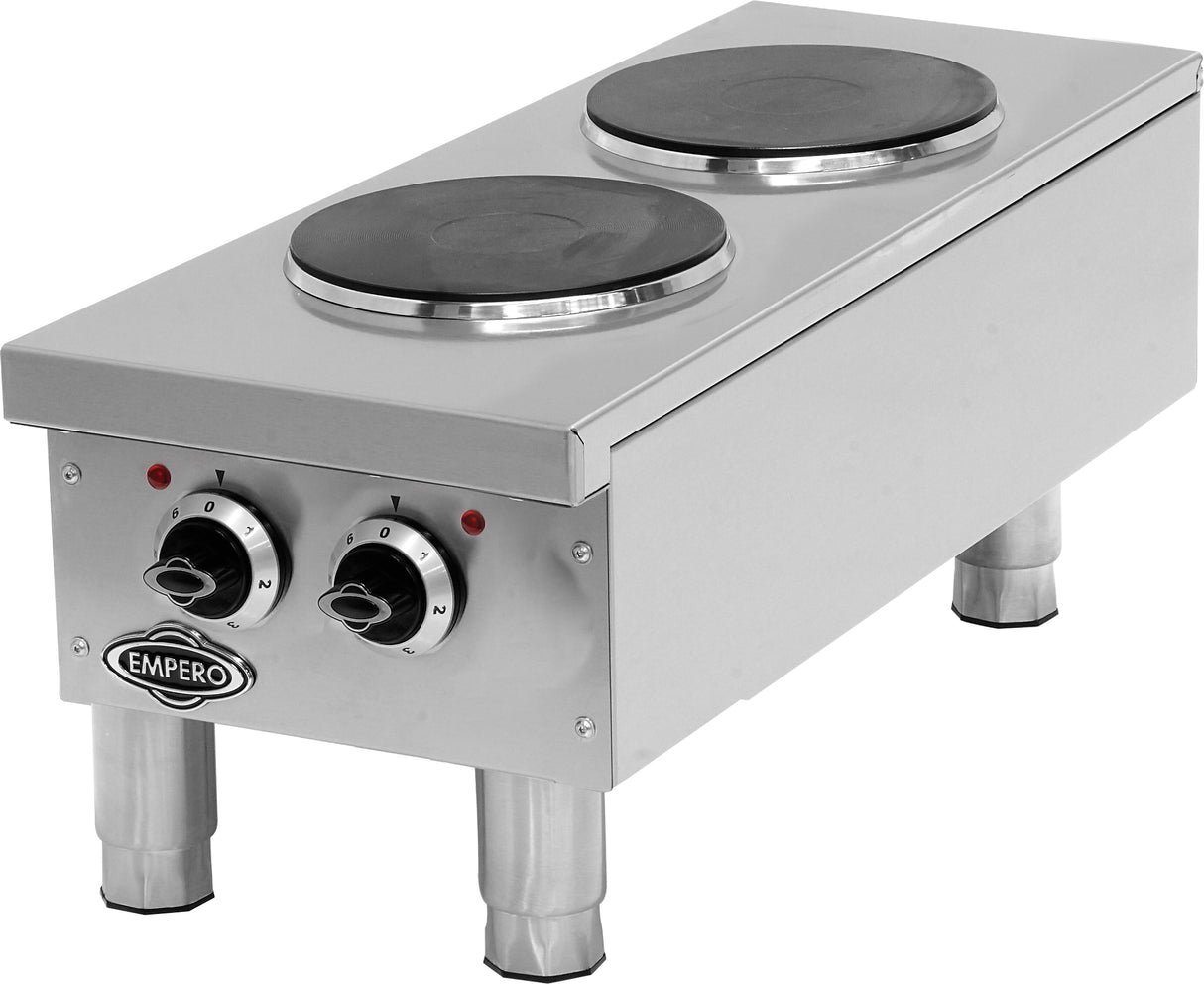 Empero EMP.PLS.7KE010-ST-USA 2-Plate Commercial Electric Cooker – 12", 208V, Convertible 1/3 Phase