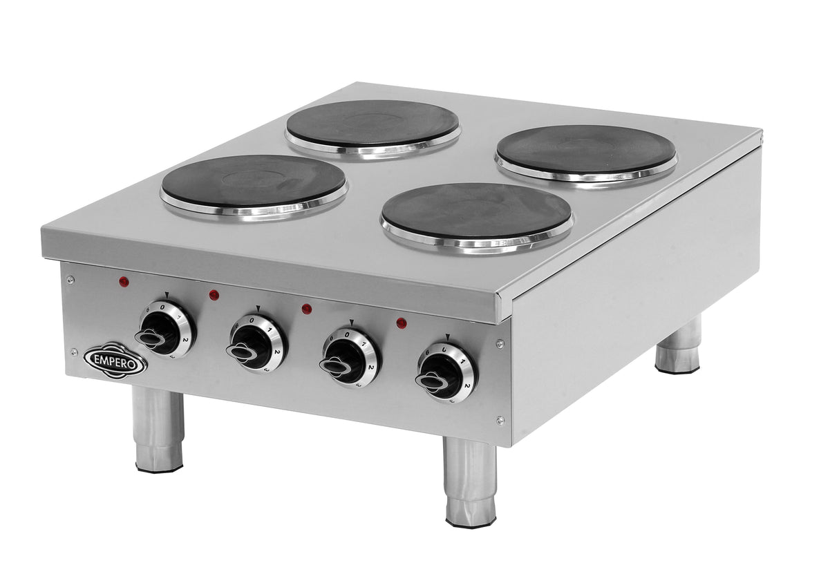Empero EMP.PLS.7KE020-ST-USA 4-Plate Commercial Electric Cooker – 24", 208V, Convertible 1/3 Phase