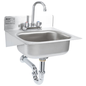 Eagle Group HSAE-10-FA - 14" Hand Sink with Gooseneck Faucet, Basket Drain, P-Trap, and Tail Piece