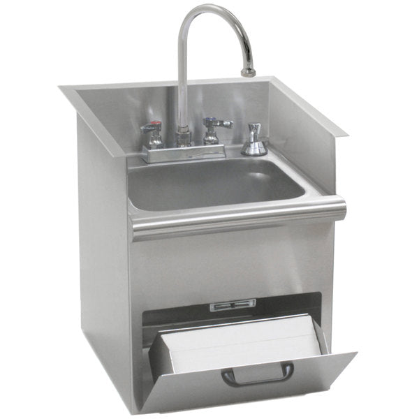 Eagle Group HWB-T - 17.5" Drop-In Sink, T&S deck mount gooseneck faucet, Built In Towel Dispenser, Soap Dispenser, and Basket Drain